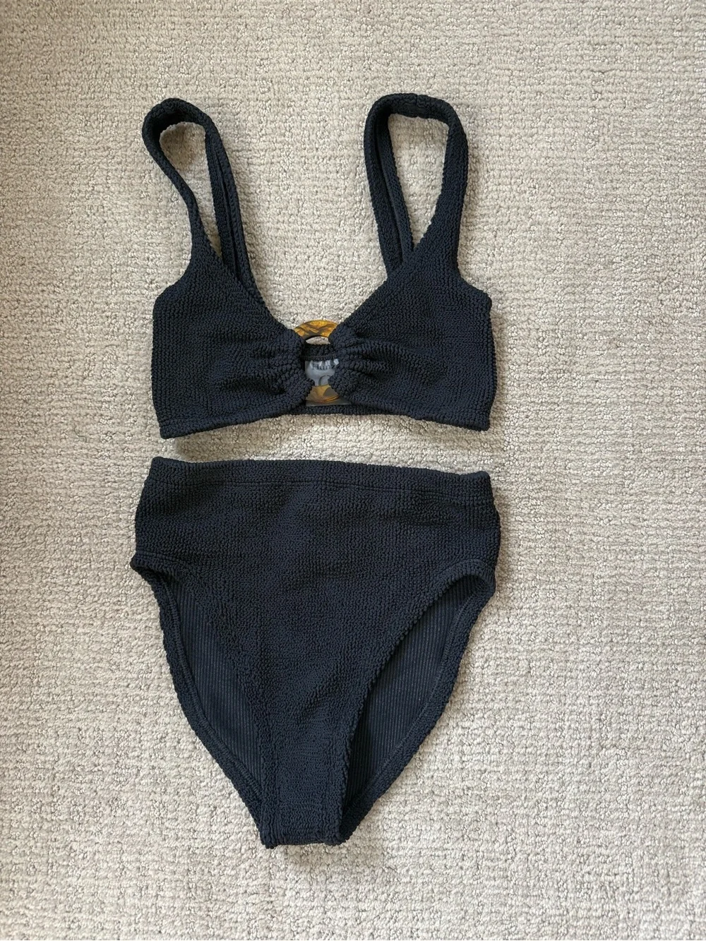 Hunza G Black Textured Two-Piece Swim Set